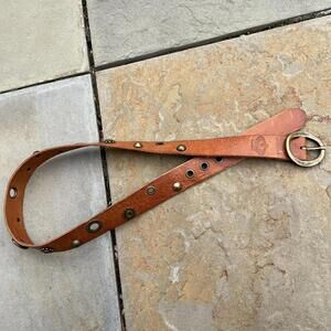 Y2K Juicy Couture Leather Rivet Stud Metal Flower Belt